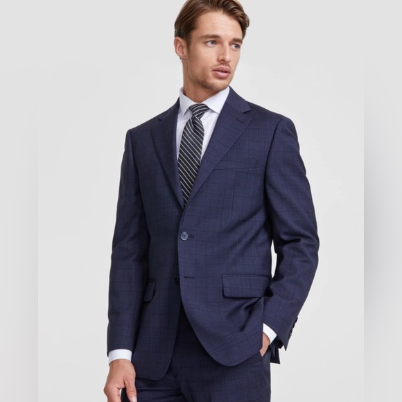 Calvin Klein Wool Dark Blue Checkered Jacket - Picture 1 of 9